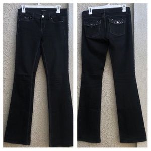 WHBM Noir Flap Pocket Flare Jeans in Black